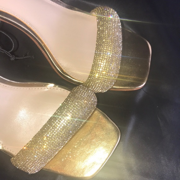 Vince Camuto | gold rhinestone bling open toe ankle strap heel - Picture 3 of 6